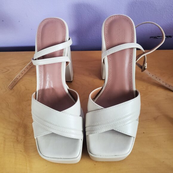 ASOS Women's High Heel Block Platform Sandles In Beige Sand Size 8 - Picture 4 of 5